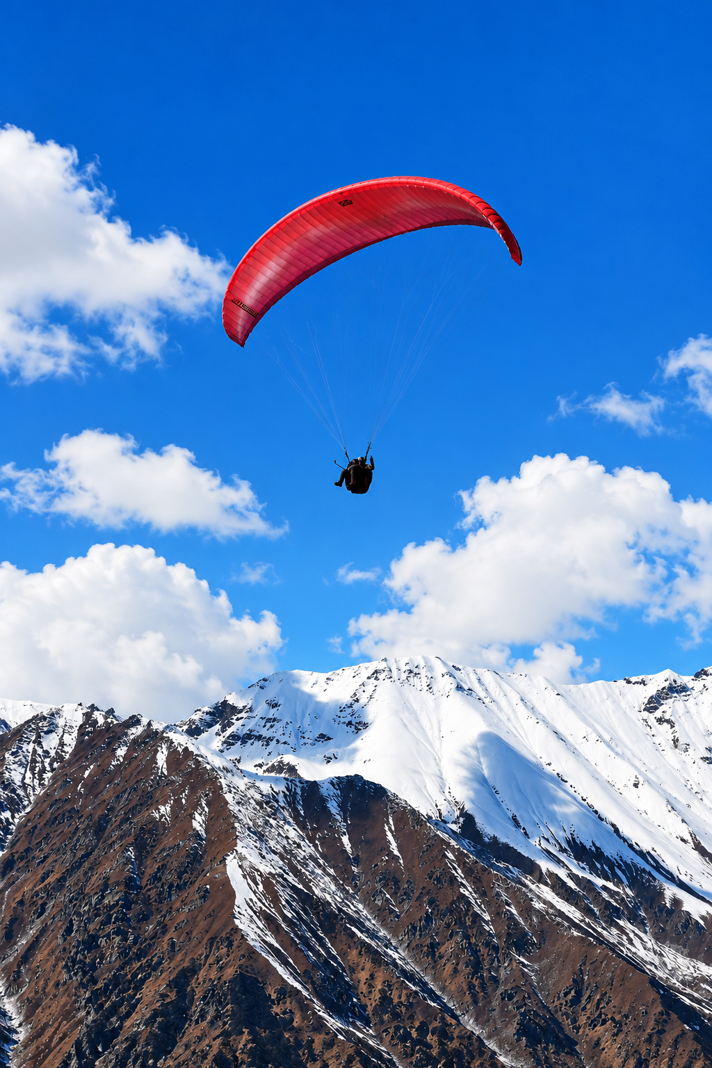 Paragliding above the mountains near Rani Sui