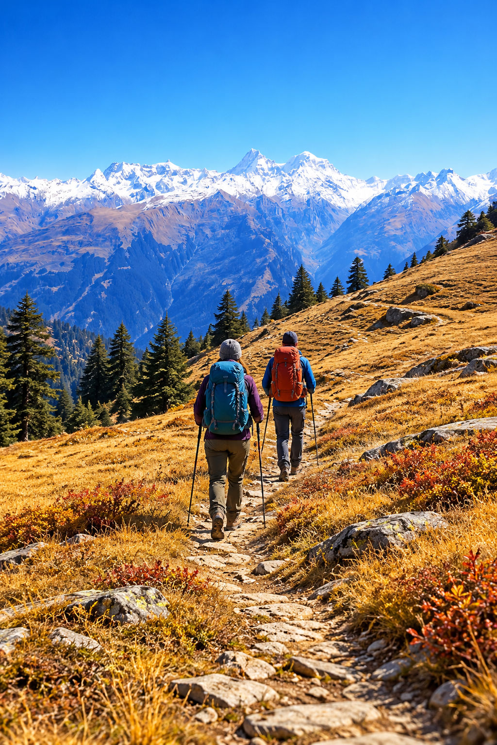 Trekking through the mountains near Manali